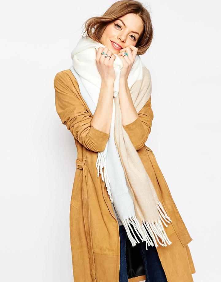 Asos Long Scarf In Color Block With Tassels - Multi
