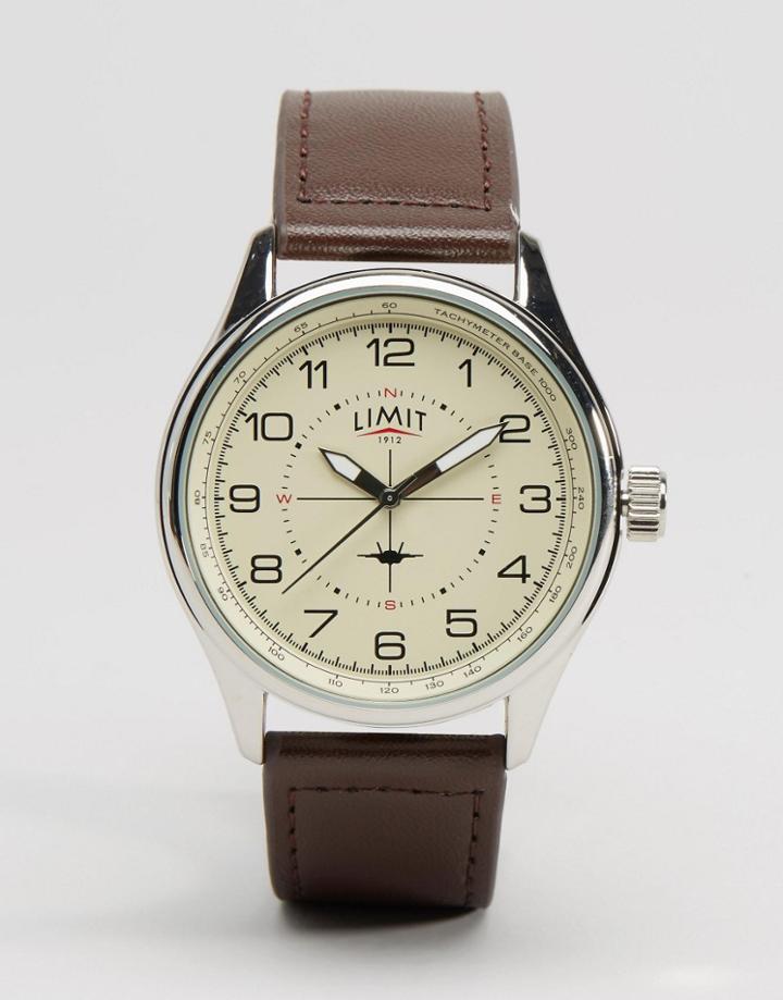 Limit Pilot Leather Watch In Brown - Brown