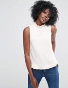 Asos Shell Top With Woven Ruffle High Neck - Pink