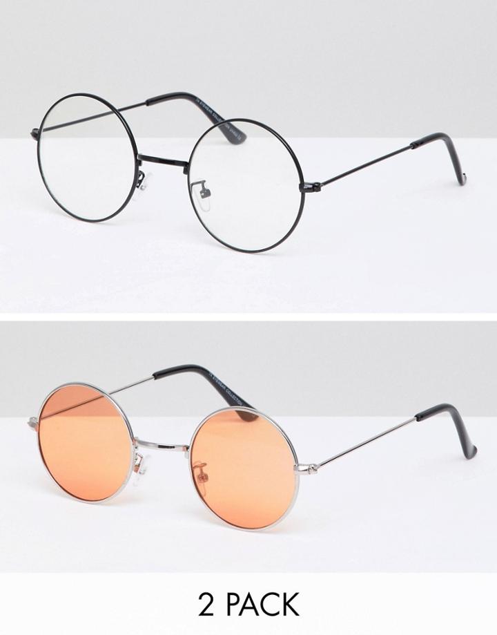 7x Two Pack Round Sunglasses - Gold