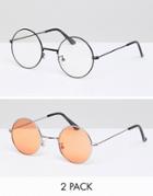 7x Two Pack Round Sunglasses - Gold