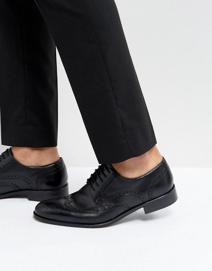 Dune Wing Tip Shoes Black Leather - Black