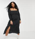 Asos Design Curve Square Neck Midi Skater Dress In Polka Dot-multi