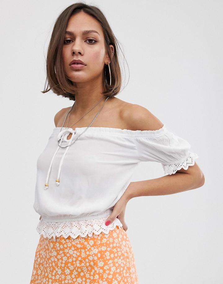 Bershka Shirred Detail Blouse In White - White