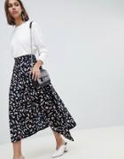 Asos Design Abstract Print Wrap Midi Skirt With D-ring-multi
