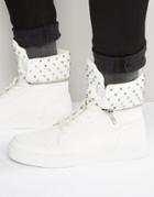 Asos High Top Sneakers In White With Stud Detailing - White