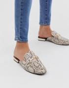 River Island Backless Loafers With Gold Detail In Snake Print-multi