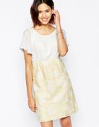 Traffic People Send Me No Flowers Reckless Dress With Floral Crochet Skirt - Peach