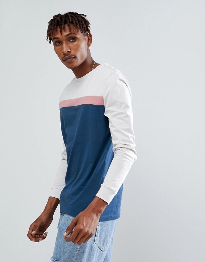 Asos Long Sleeve T-shirt With Color Block Panels And Cuff - Multi