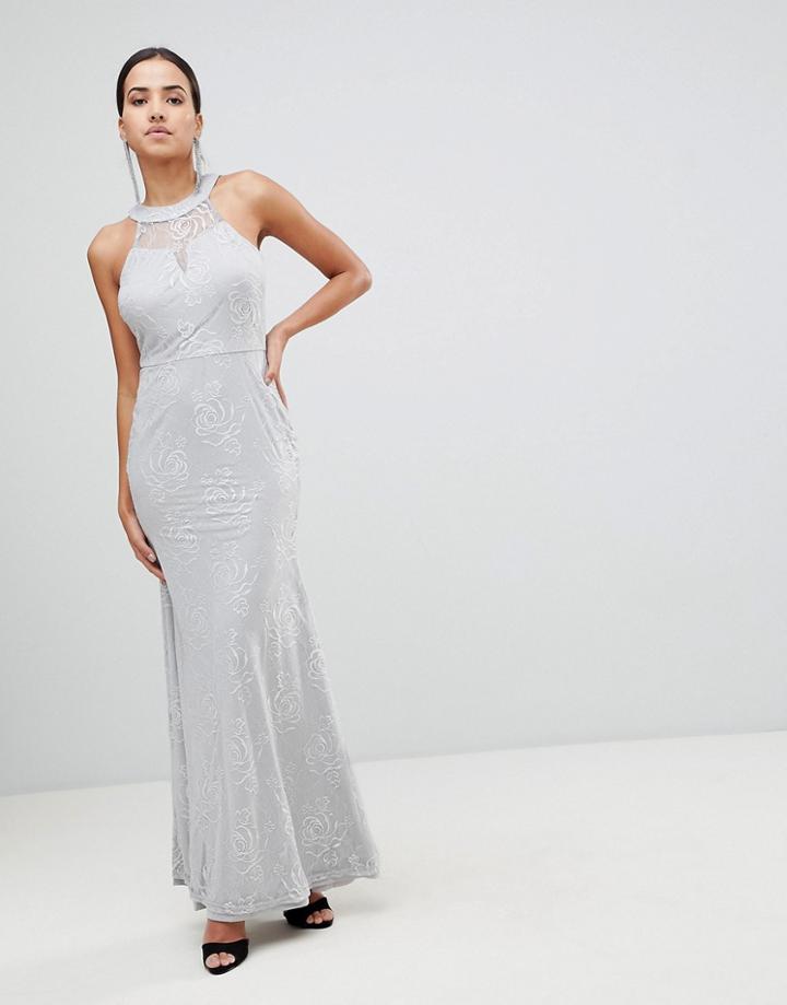 Ax Paris High Neck Lace Maxi Dress - Gray