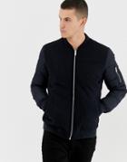 Celio Padded Bomber With Contrast Fabric In Blue - Blue