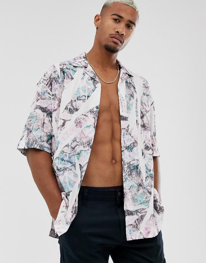 Asos Design Regular Shirt In Crumpled Print