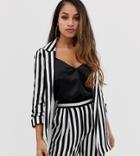 Asos Design Petite Relaxed Suit Blazer In Bold Mono Stripe - Multi