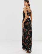Hope & Ivy Floral Cami Open Back Maxi Dress - Navy
