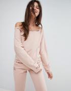 Asos Lounge Ripped Raw Edge Off The Shoulder Sweat - Pink