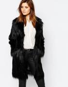Warehouse Faux Fur Coat - Black