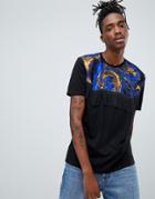 Asos Design Relaxed T-shirt With Velour Marble Print Yoke And Tassels - Black