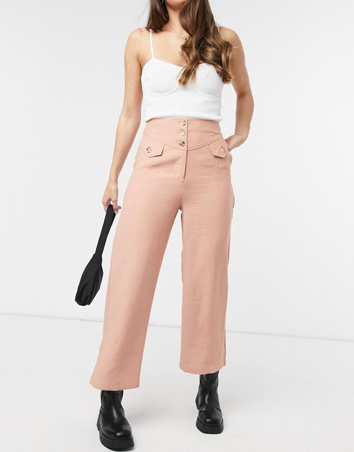 Native Youth Button Front Wide Leg Pants In Pink