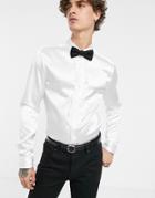 Asos Design Regular Fit Slinky Satin Shirt With Bib Detail In Off White