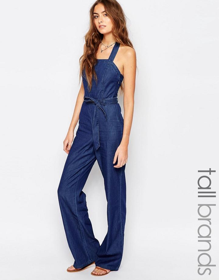 Vero Moda Tall Halterneck 70's Denim Jumpsuit - Denim