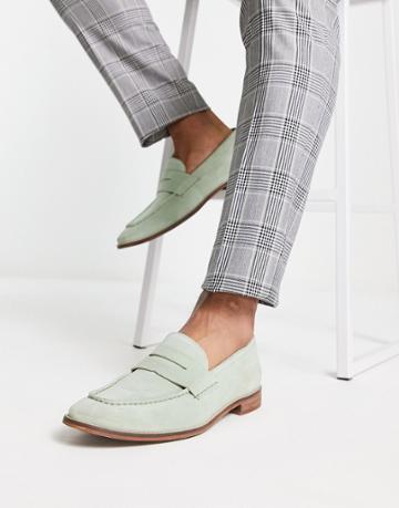 Asos Design Sage Suede Penny Loafer With Natural Sole-green