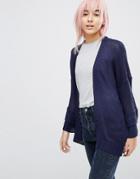 Brave Soul Frill Sleeve Cardigan In Chenille - Navy