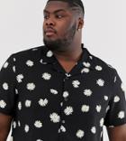 Asos Design Plus Regular Fit Daisy Print Shirt With Revere Collar - Black
