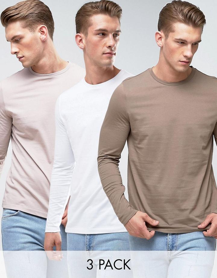 Asos Long Sleeve T-shirt With Crew Neck 3 Pack Save - Multi