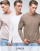 Asos Long Sleeve T-shirt With Crew Neck 3 Pack Save - Multi