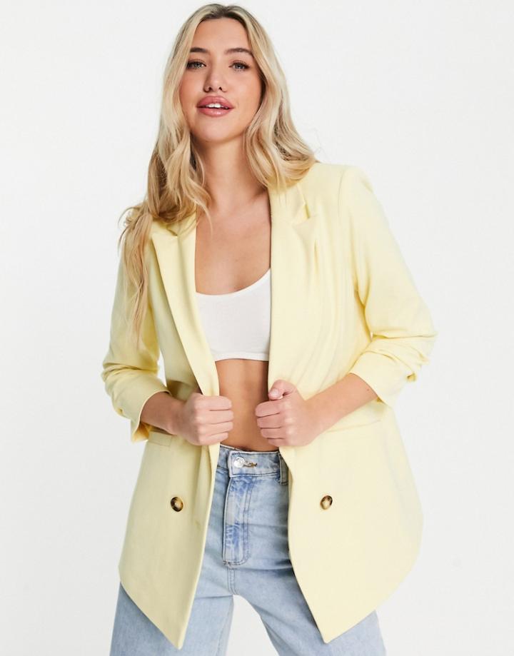 Miss Selfridge Double Breasted Blazer In Lemon-yellow