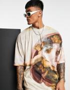 Asos Design Oversized T-shirt With Michelangelo All Over Print-multi