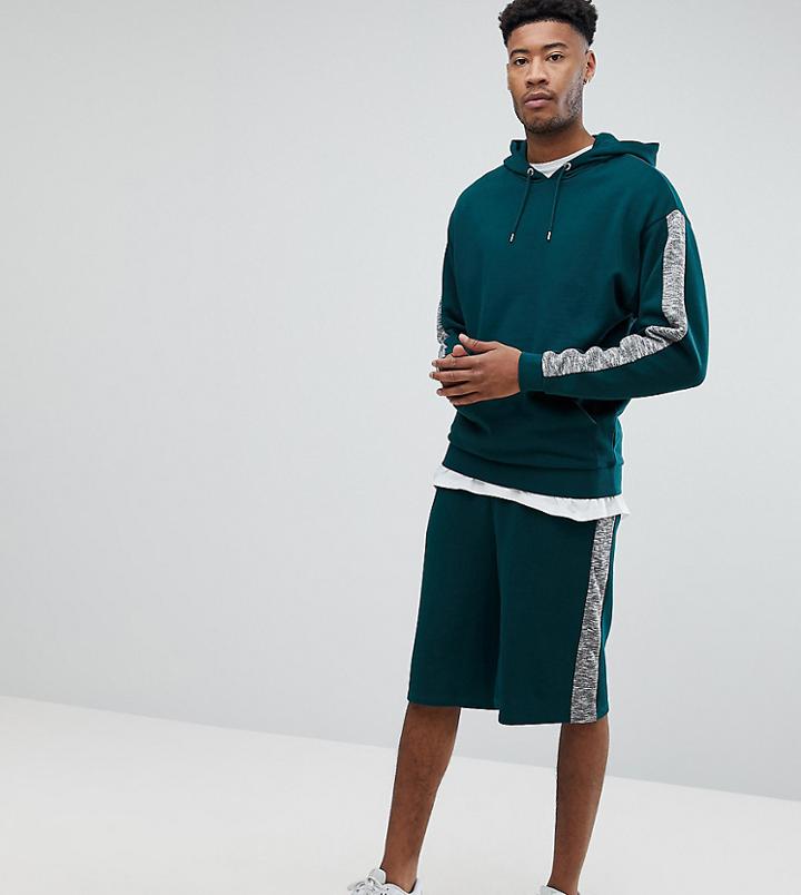 Asos Tall Tracksuit Oversized Hoodie/ Oversized Shorts With Slub Panels - Green
