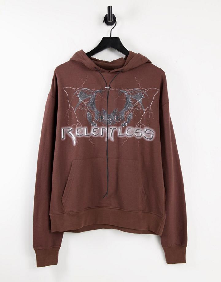 Night Addict 'relentless' Print Hoodie In Brown