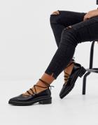 Asos Design Mahiki Premium Pointed Leather Flat Shoes In Black - Black