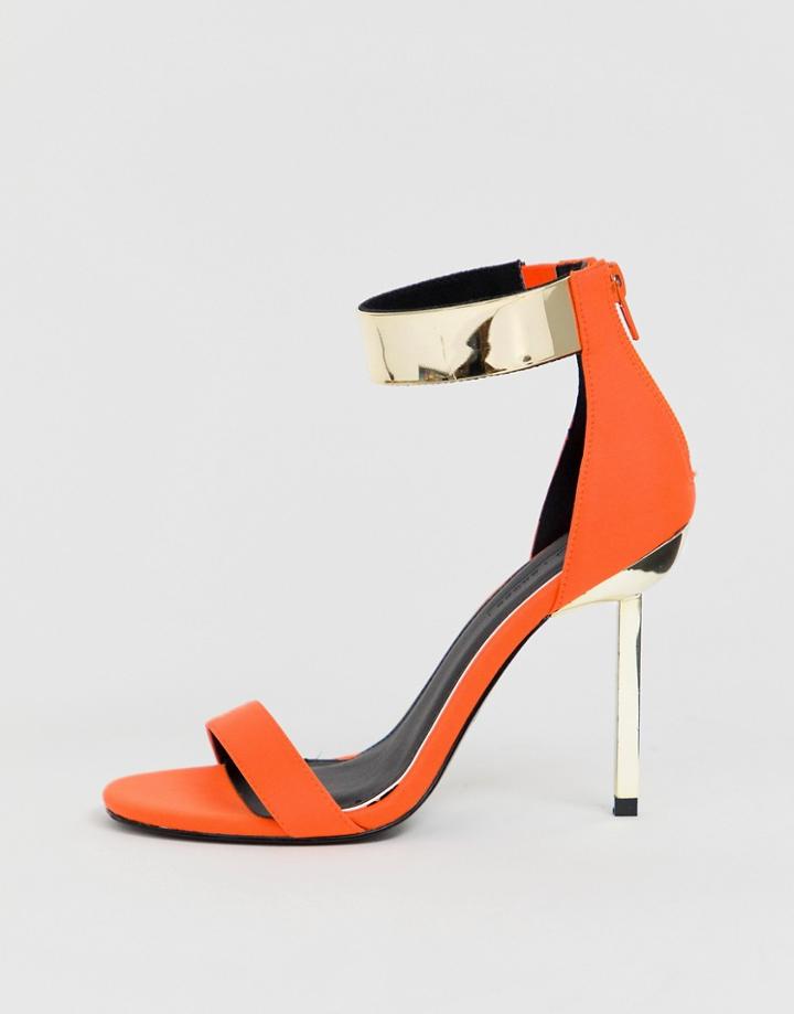 Asos Design Hydroid Barely There Heeled Sandals In Neon Orange