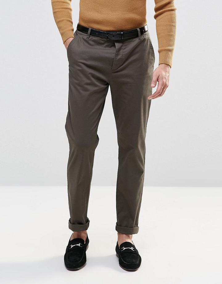 Asos Straight Chinos In Dark Khaki - Forest Night