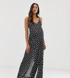 Asos Design Maternity Slinky Cami Maxi Dress In Polka Dot-multi