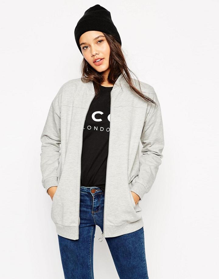 Asos Longline Bomber In Jersey - Gray