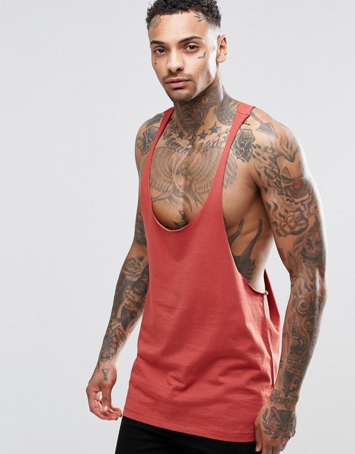 Asos Tank With Raw Edge Extreme Racer Back In Red - Red