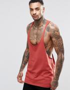 Asos Tank With Raw Edge Extreme Racer Back In Red - Red