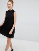 Monki Ruffle Trim Dress - Black