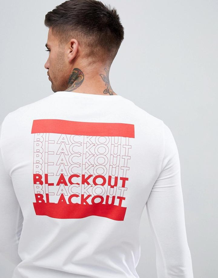 Asos Design Muscle Long Sleeve T-shirt With Black Out Print - White