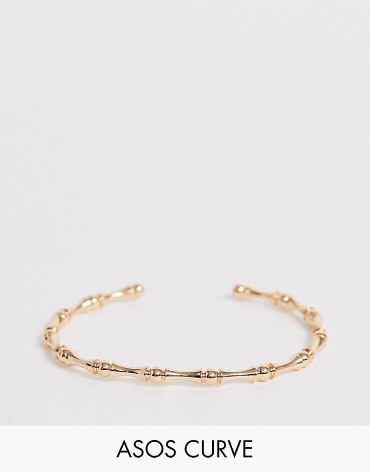 Asos Design Curve Cuff Bracelet In Bamboo Ball Design In Gold Tone - Gold