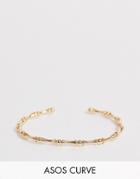 Asos Design Curve Cuff Bracelet In Bamboo Ball Design In Gold Tone - Gold