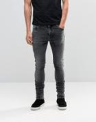 Asos Skinny Longline Stacker Jeans In Marble Wash In Black - Washed Black