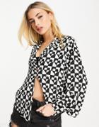 Monki Recycled Polyester Blouse In Black And White Heart Check-multi