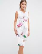 Ted Baker Aviah Bodycon Dress In Pink Magnolia Print - Pink