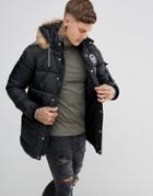 Hype Padded Parka In Black With Faux Fur Hood - Black