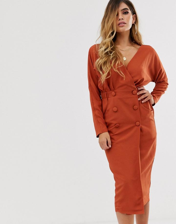 Asos Design Midi Wrap Tux Dress - Red