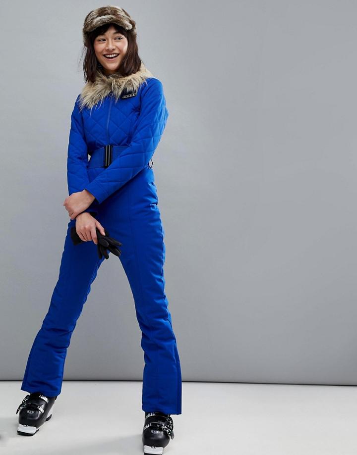 Asos 4505 Ski Jumpsuit With Detachable Faux Fur Collar - Blue
